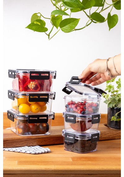 Nandy Home Kilit Kapaklı Kare Clear Saklama Kabı Seti 6'lı - 400/900 ML Beyaz