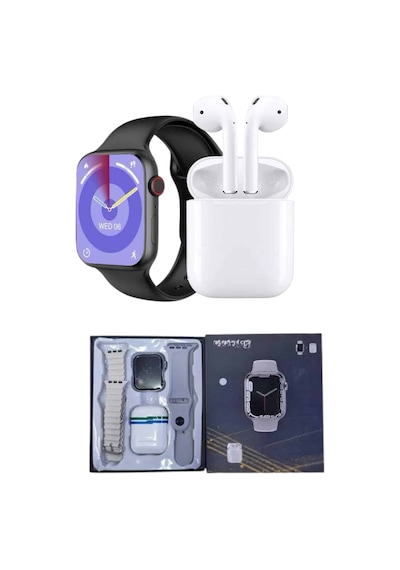 Akıllı Saat Gümüş Kasa Bluetooth Kulaklık Hediyeli Çok Fonksiyonlu İkili Set - Lisinya