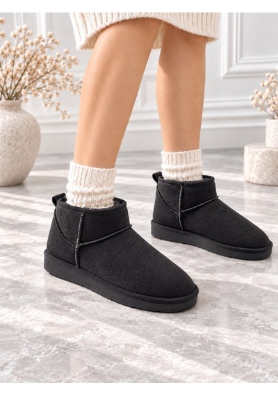 Dabab Shoes Holly Kadın Siyah Lüks Süet İçi Kürklü Sıcak Astarlı 2 Cm Düz Tabanlı Kısa Bot Kar Botu