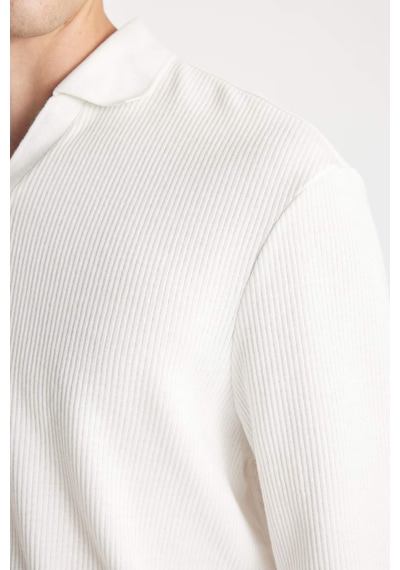Defacto Regular Fit Polo Yaka Jakarlı Triko Sweatshirt A9785AX24AUWT32 Beyaz