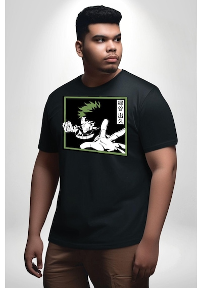 Angemiel My Hero Academia Dabi Anime Siyah Büyük Beden Erkek Kadın Unisex Basic Ön Baskılı Tişört Siyah