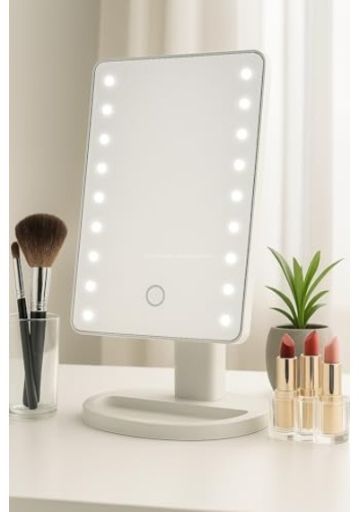 Ayrex Busstier Led Işıklı Makyaj Aynası Dokunmatik 3 Işık Modlu Ayarlanabilir Oynar Başlıklı Masa Üstü Ayna B