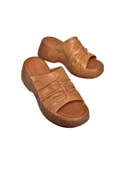 Fox Shoes S996443009 Taba Kalın Tabanlı Kadın Terlik Taba