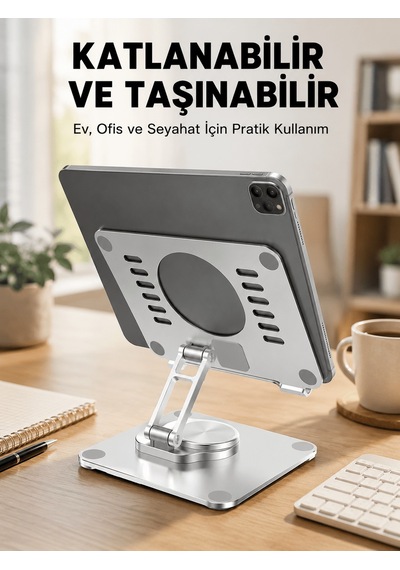 Taşınabilir Katlanır Tablet Braketi Masaüstü Stand Yeni Nesil Beyaz