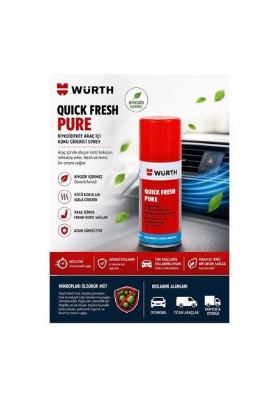 Quick Fresh Pure Araç İçi Koku Giderici Sprey 100 Ml - Koku Bombası