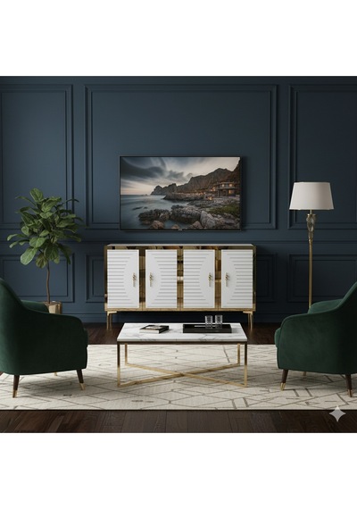 Ka1207bg Tuna120 Konsol, Kahve Köşesi Ve Tv Sehpası Beyaz-gold 120cm Beyaz-gold