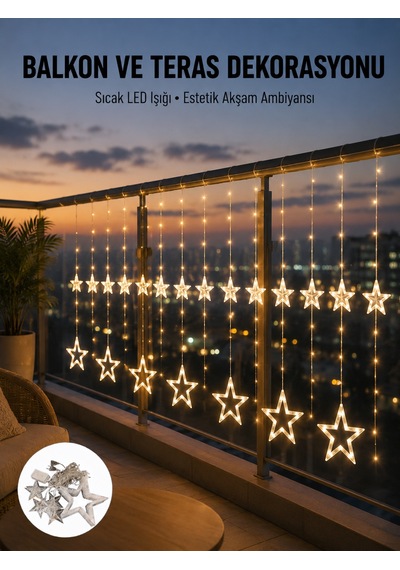 Yıldız Figürlü Perde Peri Led 3x3 Metre Dekoratif Işık Yeni Nesil Çokrenkli