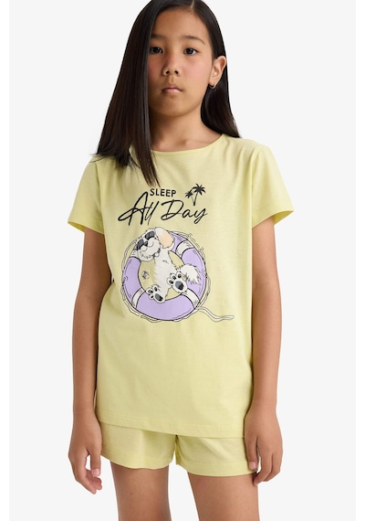 Defacto Kız Çocuk Pijama Takımı Baskılı Kısa Kollu Üst Beli Lastikli Şort E0666a825hsyl282 Sarı