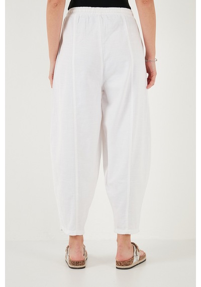 Lela Pamuklu Relaxed Fit Normal Bel Daralan Paça Bayan Pantolon 668Yp5198 Beyaz