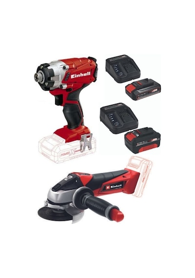 Einhell TE-CI 18/1 Akülü Vidalama + TE-AG 18/115 Akülü Avuç Taşlama + 2.5 - 4.0Ah Akü Şarj Ünitesi Seti