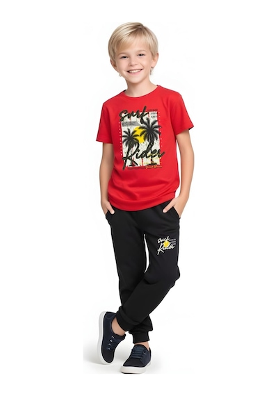 Fyk Kids Erkek Çocuk Mevsimlik Surf Rider Baskılı Alt-üst Takım Kırmızı