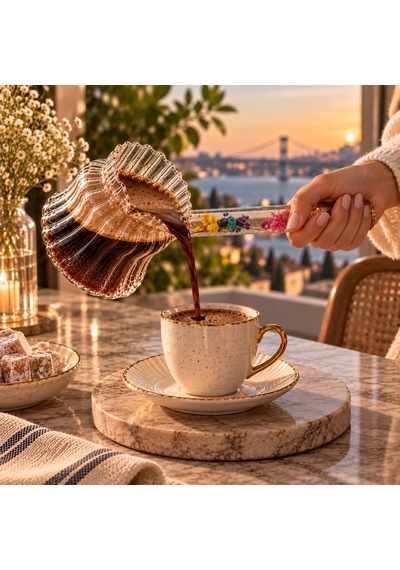 Çiçeki Detaylı Cam Cezve 400 Ml