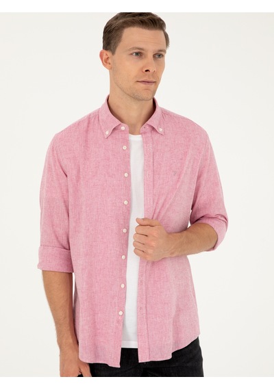 Cacharel Kırmızı Slim Fit Keten Karışımlı Gömlek Cacharel Kırmızı Slim Fit Keten Karışımlı Gömlek