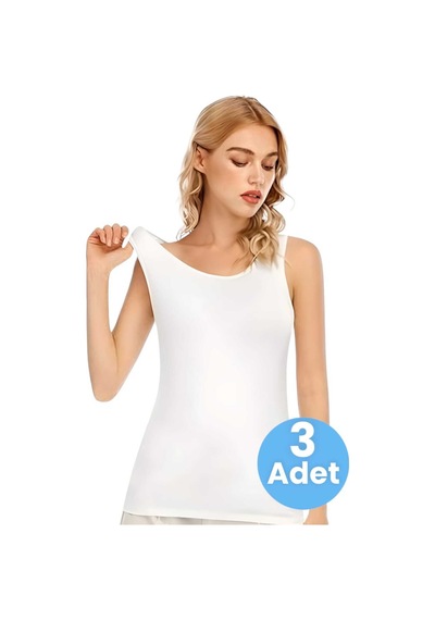 Uniquetrenders Kadın Kalın Askılı Pamuklu Atlet 3'lü Set Beyaz
