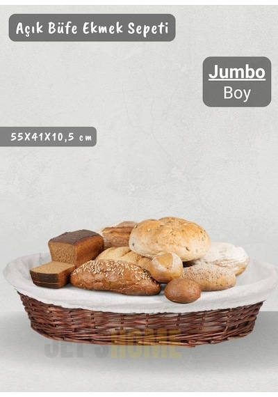 Hasır Ekmek Sepeti Oval Açık Büfe Sepeti Yılbaşı Sepeti Jumbo Boy 55 Cm Kahverengi