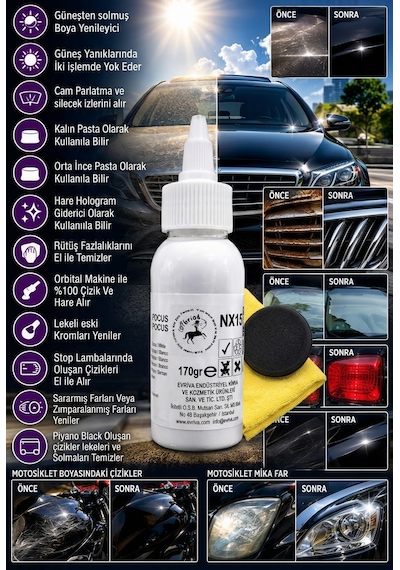 Abrias Nx15 Focus Pocus 170gr Güneş Solması Krom Boya Stop Far Yenileyici Ve Çizik Alma Kremi
