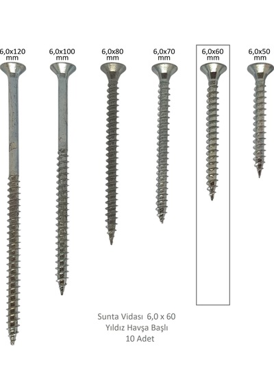 Sunta Vidası, 6,0 X 60 Mm, 10 Adet, Yhb Vida 6 x 60