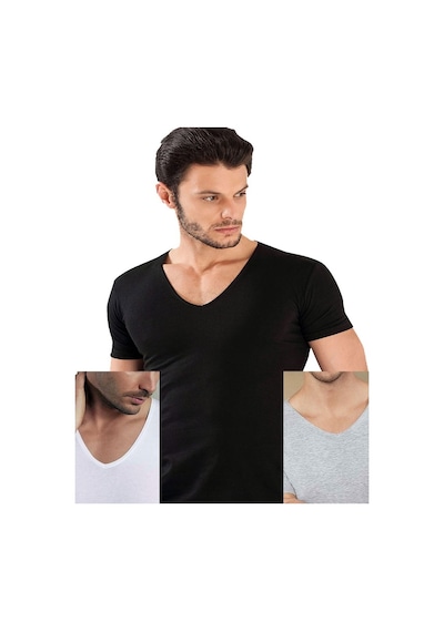 3 Lü Karma Paket Hmd Erkek Derin V Yaka Kısa Kol Fanila 712-7...