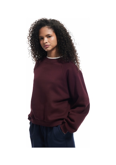 Koton Üç İplik Şardonlu Dikiş Detaylı Bisiklet Yaka Oversize Sweatshirt Bordo 6wal10225ık Bordo