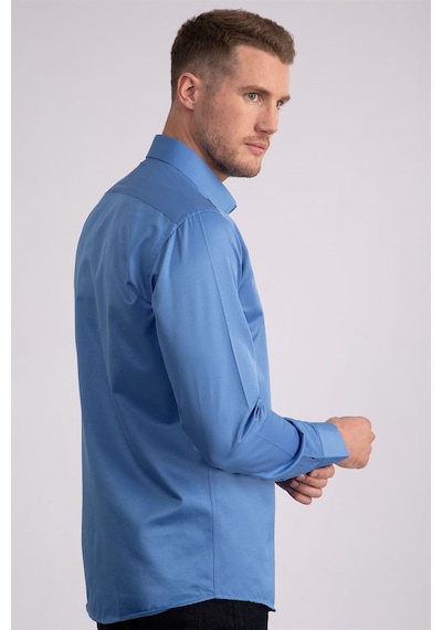 Tudors Modern Slim Fit Düz Saten Erkek Gömlek-23052 Mavi