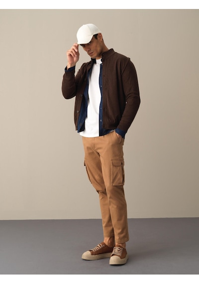 Xint Kahverengi Regular Fit Dik Yaka Pamuklu Hırka 801663