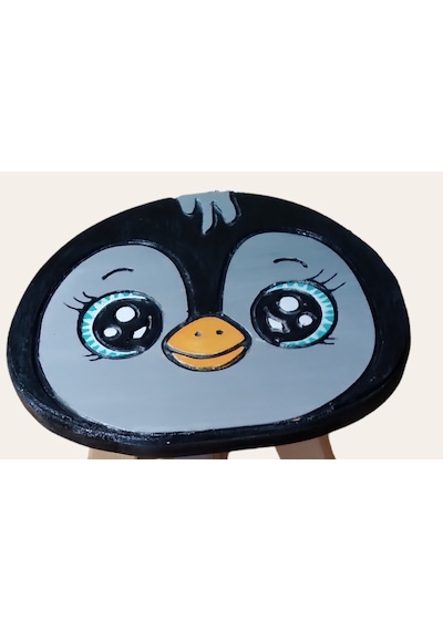 Pingu Ahşap El Yapımı Çocuk Taburesi