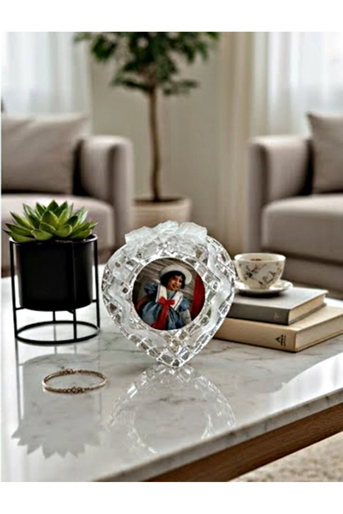 Kristal Kalp Resimlik Desenli - Şık Dekoratif Fotoğraf Çerçevesi Hediyelik