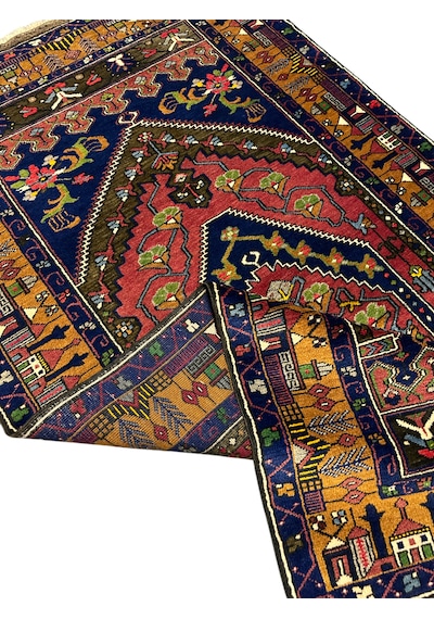 El Dokuma Yahyalı Büyük Mihraplı 115x210 Antika Kök Boya Halı Teşhir Ürün