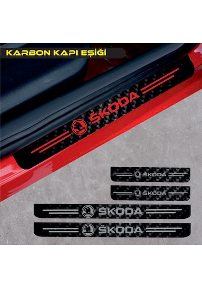 Skoda Octavia Karbon Kapı Eşiği Oto Sticker 4 Adet