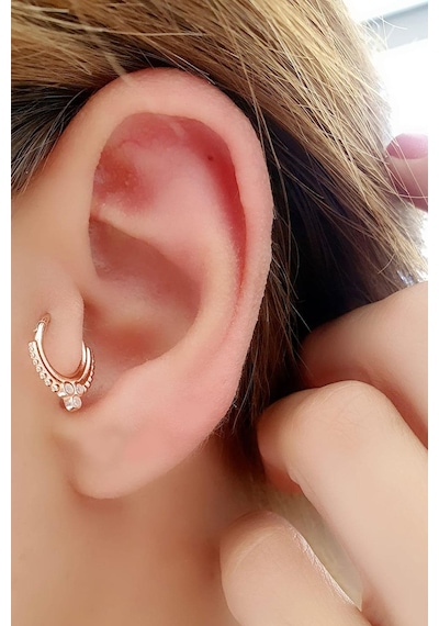 925ayar Gümüş Tasarım Rose Tragus Halka Piercing Altın