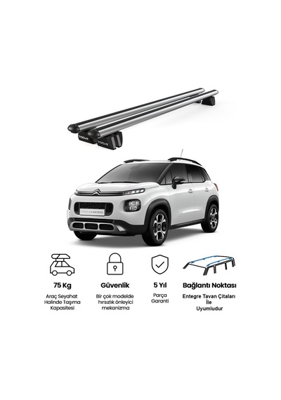 Pençe Citroen C3 Aircross Suv 2018 Ve Sonrası Uyumlu Gri Ara Atkı Port Bagaj Tavan Barı