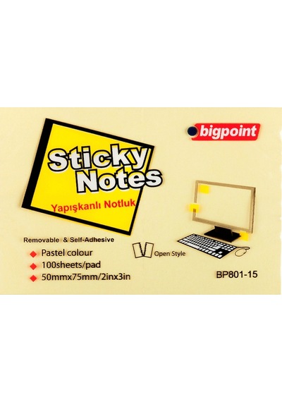 Bigpoint Yapışkanlı Not Kağıdı 75x50 Sarı Bp801-15-12-pkt