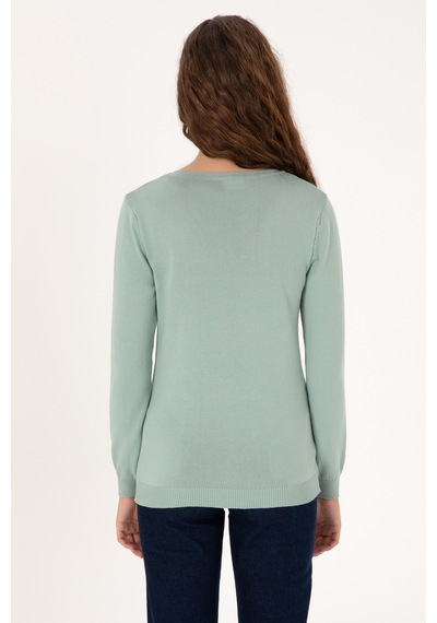 U.S. Polo Assn. Kadın Yeşil Melanj V Yaka Basic Kazak 50313590-VR115