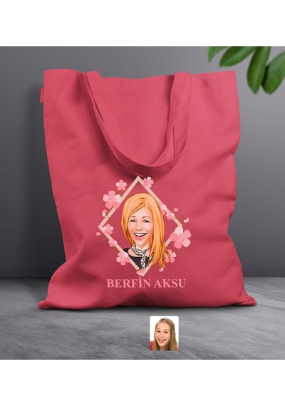 Bk Gift Kişiye Özel Anneler Günü Karikatürlü Kırmızı Kumaş Bez Çanta, Baskılı Omuz Çantası, Alışveriş Çantası, Anneye Hediye-4