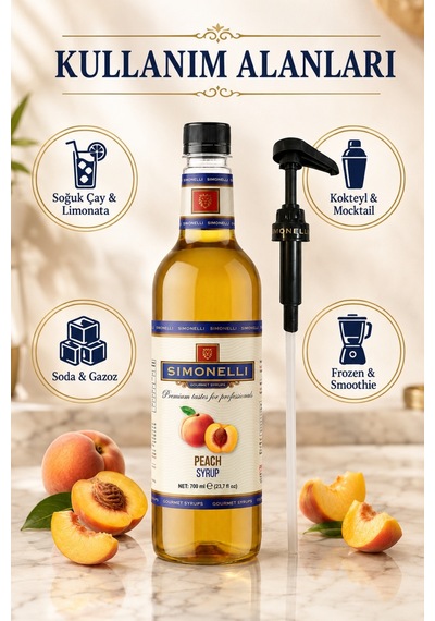 Simonelli Şeftali Kahve Şurubu 700 ML İçecek ve Kokteyl Şurubu + Pompa