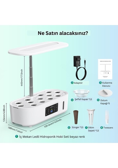 İç Mekan Ledli Hidroponik Hobi Seti Beyaz Renk