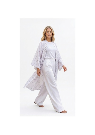 Lila Mare Pamuk Kumaşlı Handmade Özel Tasarım Kimono Renkli Renkli