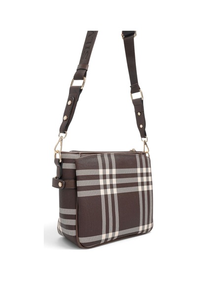 Silver & Polo Silver Polo Kahve - Kahve Çizgili Ekose Kadın Çapraz Çanta Sp884