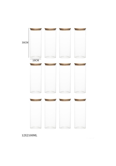 Porsima 4-4 Bambu Vakumlu Kapaklı Yuvarlak Cam 12li Kavanoz Seti Saklama Kabı 2100ml 10x30cm