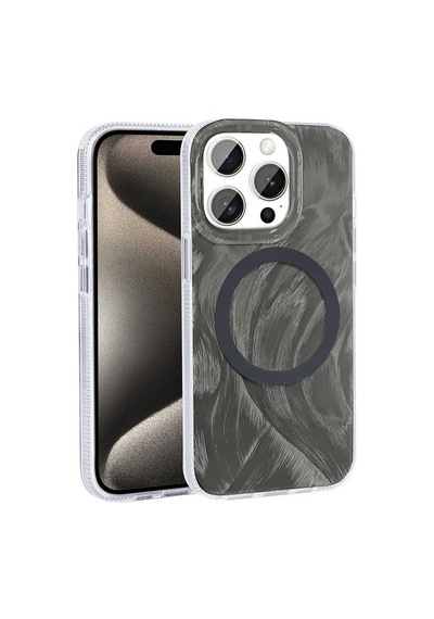 Zore İphone 15 Pro Max Kılıf Magsafe Şarj Özellikli Fırça Boya Desenli Ogaa Palet Kapak - Pembe