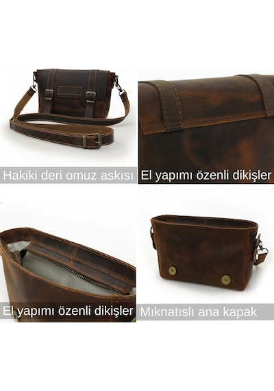 6019 Gordion Kahverengi Hakiki Gerçek Deri El Yapımı Omuz Çantası Taba