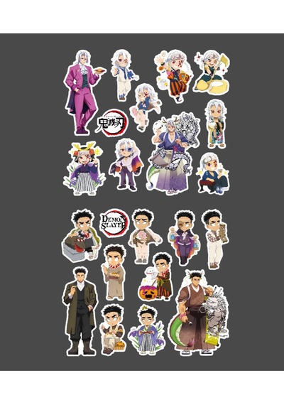 Tengen Uzui-demon Slayer Gyomei Himejima -parlak Kağıt 2 Li Set Anime Sticker Çıkartma-kimetsu No Yaiba Beyaz
