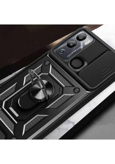 İnfinix Hot 12i Kılıf Magnetik Standlı Kamera Korumalı Tchs Sürgülü Vega Kapak - Siyah Siyah