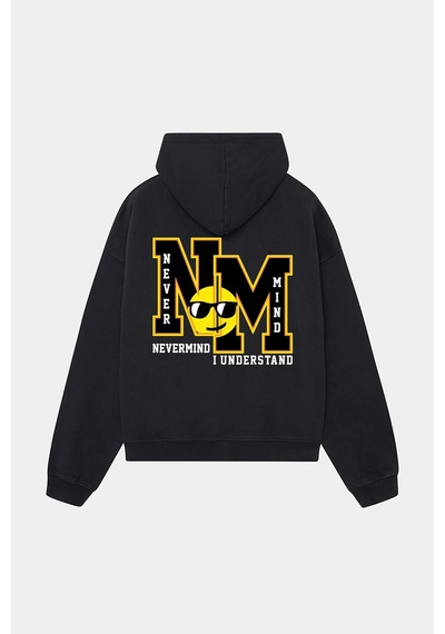 Unisex Kapüşonlu Sweatshirt - Nm Baskılı Oversize Hoodie Siyah