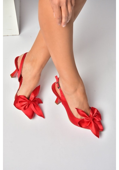 Fox Shoes K922164804 Kırmızı Saten Kumaş İnce Topuklu Kadın Ayakkabı