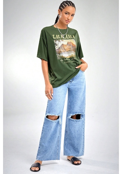 Sırt Baskılı Tasarım Tshirt Yeşil