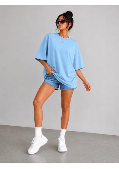 Polymood 3'lü Set Oversize %100 Organik Pamuk Yuvarlak Yakalı Bol Kesim T-shirt Siyah-mavi-pudra Polymood 3'lü Set Oversize %100 Organik Pamuk Yuvarlak Yakalı Bol Kesim T-shirt Siyah-mavi-pudra