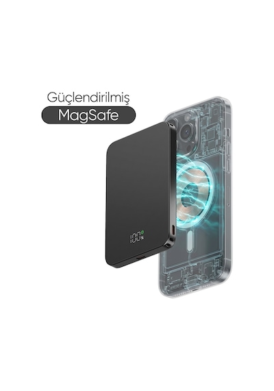 Snp-3020 Magsafe Powerbank 5000mah Slim 22.5w Hızlı Şarj Led Ekran Ince Powerbank Şarj Cihazı Siyah