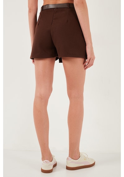 Lela Pamuk Karışımlı Relaxed Fit Yüksek Bel Mini Boy Bayan Şort Etek 611Sr0037 Kahve