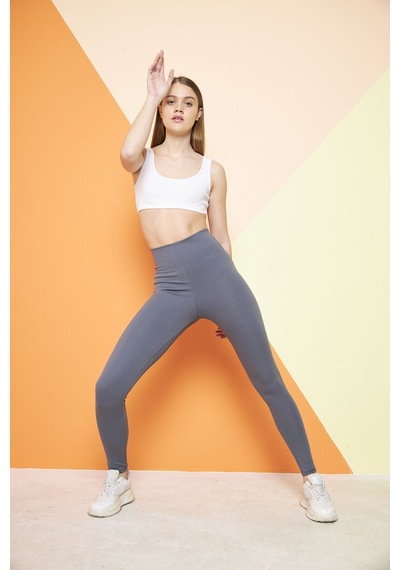 Thıff Gymwear Haki Yüksek Bel Fitilli Toparlayıcı Interlok Örme Spor Dar Paça Kadın Tayt Antrasit